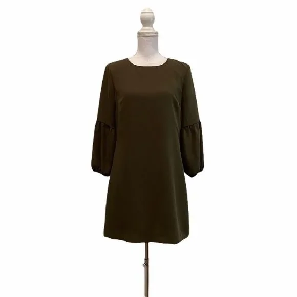 Ann Taylor | Dresses | Ann Taylorolive Green Balloon Sleeve Mini Dress |  Poshmark